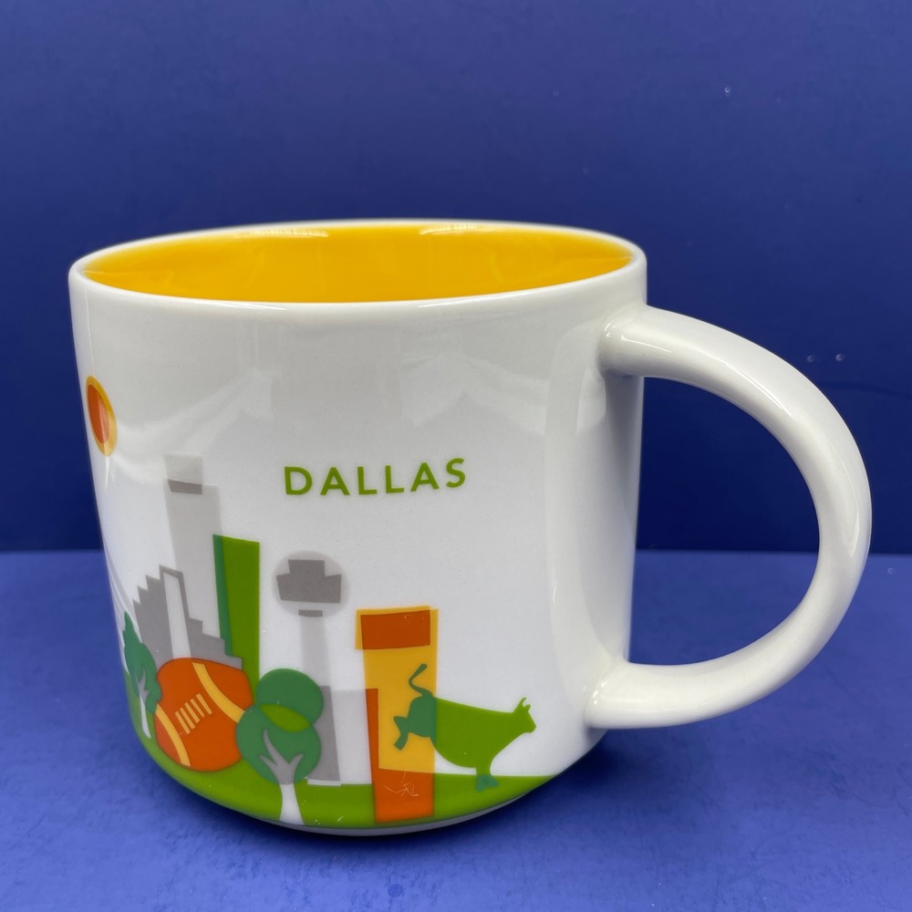 Starbucks You Are Here Collection Dallas Coffee Mug 14oz Yellow Interior 2014